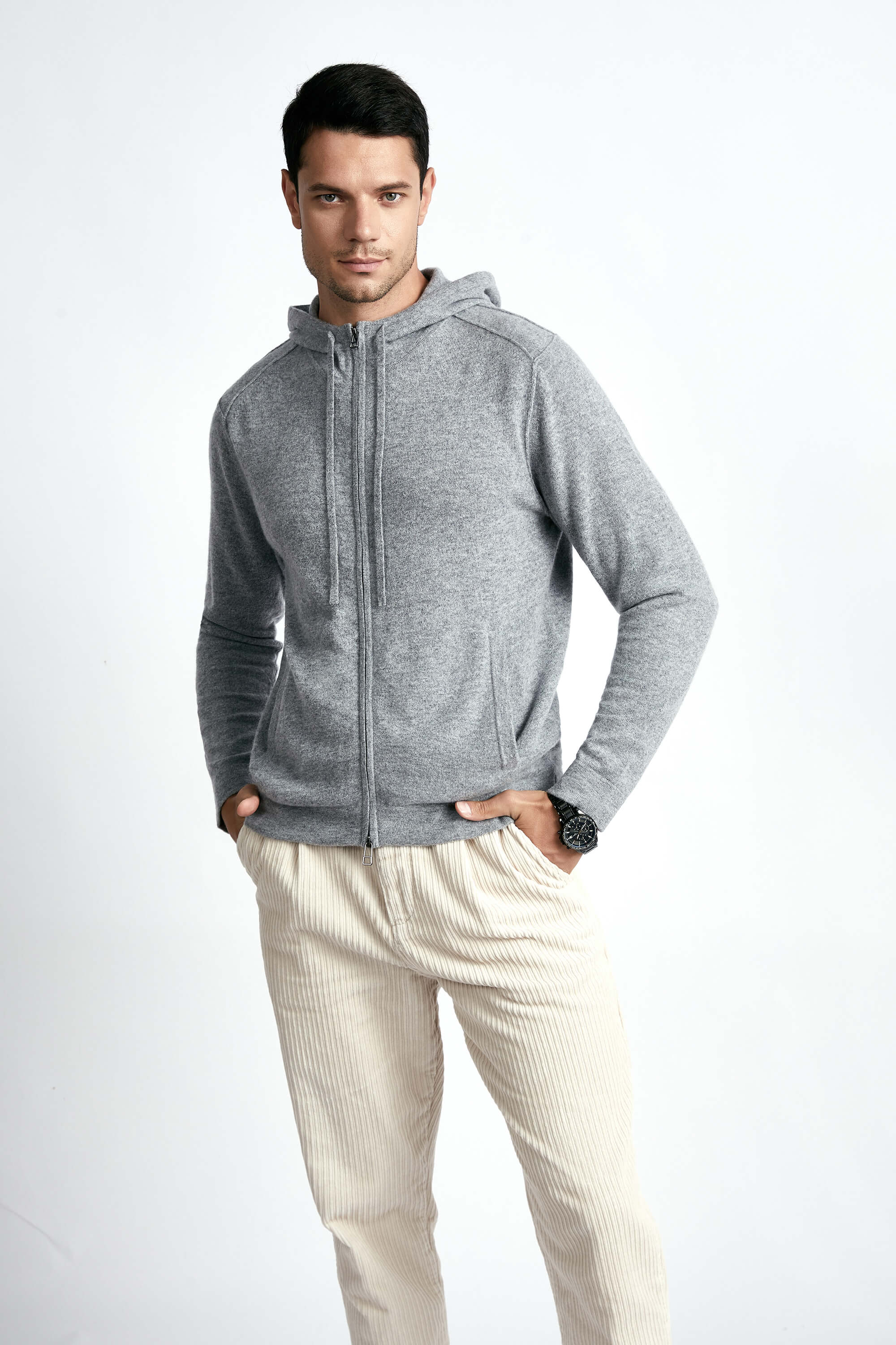 Mens cashmere hoodie on sale zip